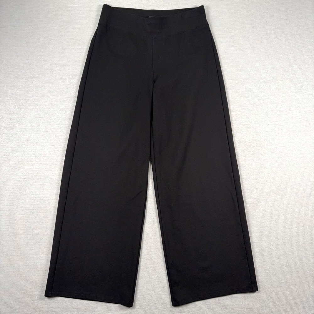 Eileen Fisher Washable Flex Ponte Wide-Leg Pant Womens Size PM Black 28.5" Long
